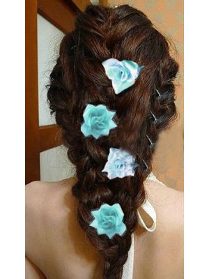 CLIP-IN FLOWER EXTENSION 5 ROOSJES LICHT BLAUW