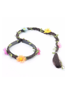 HAARBAND BLOEMEN MET LANGE VLECHT BRUIN