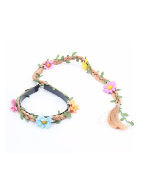 HAARBAND BLOEMEN MET LANGE VLECHT GOUD BLOND