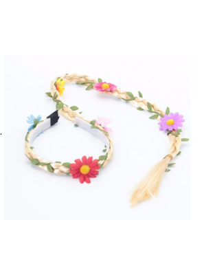 HAARBAND BLOEMEN MET LANGE VLECHT LICHT BLOND