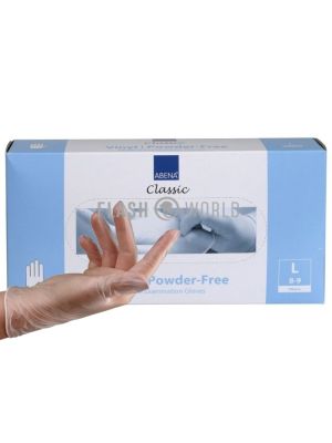 ABENA HANDSCHOENEN VINYL POEDERVRIJ MAAT L - TRANSPARANT 100 st.