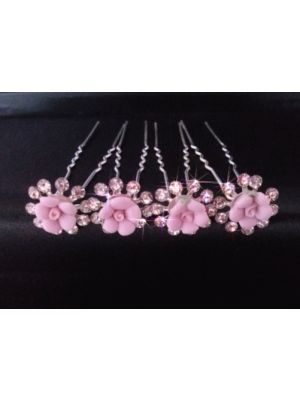BRUIDS HAARSTEKERS BLOEM ROZE / 4 STUKS