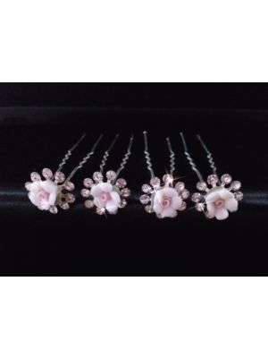 BRUIDS HAARSTEKERS BLOEM WIT & ROZE / 4 STUKS