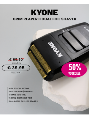 KYONE AANBIEDING GRIM REAPER II DOUBLE FOIL SHAVER MET 50% KORTING