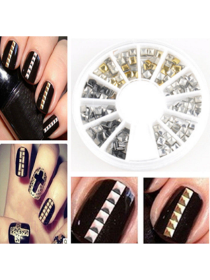 NAIL ART CARROUSEL GOUD / ZILVER / ZWART STUDS VIERKANT