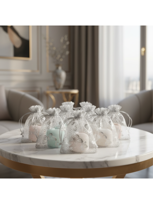 GIFT: ORGANZA ZAKJES WHITE BUTTERFLY 9X12 CM / 100 STUKS