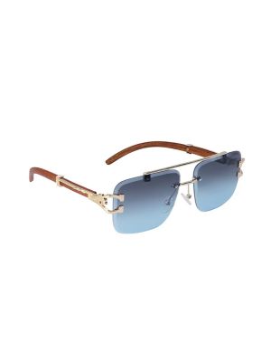 ZONNEBRIL LUIPAARD MET HOUTEN DETAILS BLAUW